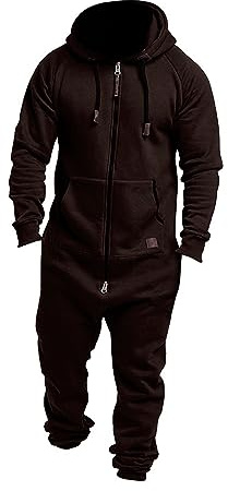 Buetory Onesies Men's Hooded Jumpsuit Zip Up One Piece Pajamas Workout Jogging Playsuit Jogger Sweatsuit Overall Rompers Coffee