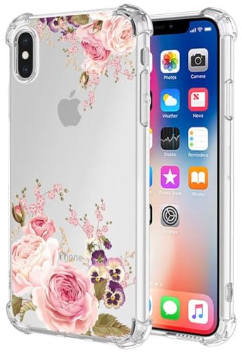 Jhxtech Phone Case for iPhone XS Max Case, Apple XS Max girls women, Slim Shockproof Clear Floral Pattern Soft Flexible TPU Protective Cover for iPhone XS Max Rose Flower