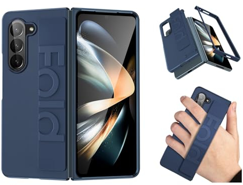 PhyWhale TPU Coque Compatible avec Samsung Galaxy Z Fold 4, Design Mince et Léger, Coque de Protection pour Téléphone Portable Pliant à Sangle de Poignet- Bleu