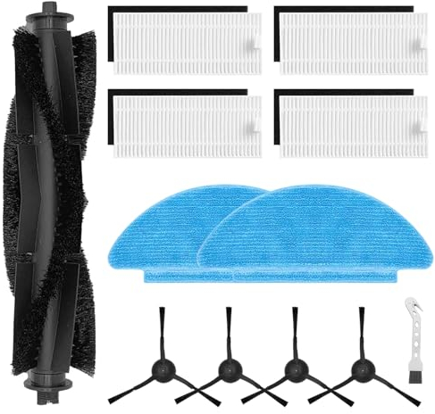 Zubehör-Set für Tikom L9000/L8000/L8000 Pro,für Lubluelu SL60D, für Laresar L6 Nex, für HONITURE Q6 SE Roboter-Staubsauger, 1 Rollenbürste, 4 Filter, 2 Wischpads, 4 Seitenbürsten, 1 Reinigungsbürste