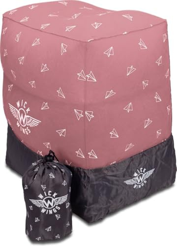 Wick Air Flugzeugbett mit Anti-Rutsch + Pumpe (Rosa Druck). Reise Fußstütze Kissen