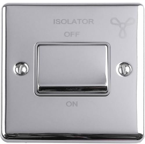 1 Gang 6A Extractor Fan Isolator Switch POLISHED CHROME & GREY 3 Pole Shower - 230V Bathroom Wetroom Fan Switch Wall Plate