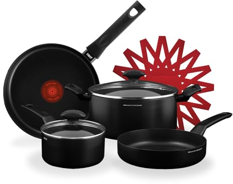 H&H Alessandro Borghese Batteria, Set di Pentole, 8 Pezzi, Antiaderente, Ready Chef