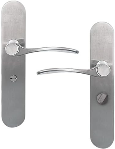 Empyr Poignée de porte plaque en métal argenté sans perçage - Verrou à condamnation Argent - design moderne et facile à installer - poignées aluminium pour portes - Kit pour montage complet