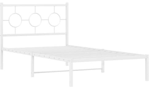 vidaXL Bettgestell, Bett mit Kopfteil, Bettrahmen mit Lattenrost Mittelfüßen, Metallbett Einzelbett für Schlafzimmer, Weiß 100x200cm Metall