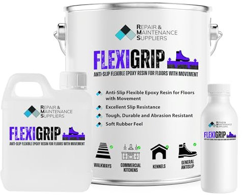 RMS Flexigrip Anti-Slip Flexible Epoxy Resin Soft Rubber Feel 2 Pack Floor Coating Paint | Ideal for Raised Floors, Mezzanine Areas, Wet Rooms, Swimming Pool Surrounds, and Kennels