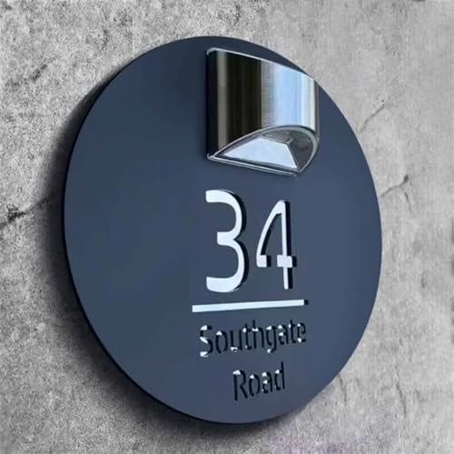 Personalized Solar 3d Modern Door Plaque Custom Solar Address Sign Lighted House Numbers Outside Waterproof LED Illuminated Numbers Address Plaque Sign for Home Yard Garden (30 * 30cm,Black Silver)