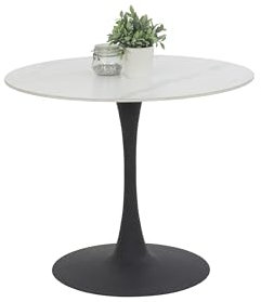 Hela Tische, Esstisch Rund Paola, Dekor Marmoroptik, Steinplatte-Sintered Stone 16mm Matt weiß, Maß Ø90x75cm