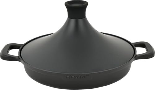 Tajine Safran 30 cm - Antiadhésif - Sans PFOA - Compatible avec toutes les plaques de cuisson - Noir avec gants de four et feutre