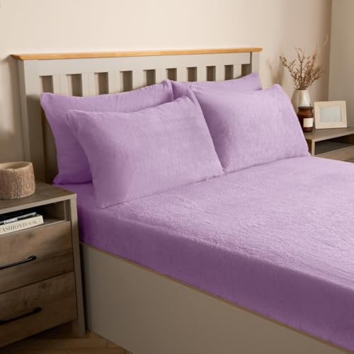 OHS Teddy Pillow Cases 2 Pack, Thermal Warm Pillow Cases Luxury Pillows Cover Fluffy Fleece Pillowcases Side Sleeper Winter Cosy Soft Teddy Bear Hotel Quality, Lilac Purple