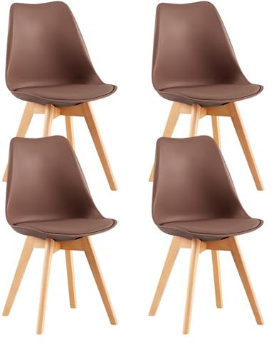 EGGREE 4er Set Esszimmerstühle mit Massivholz Buche Bein SGS Geprüfter, Skandinavisch Design Gepolsterter aus PU-Leder Küchenstuhl Essstühle,Schokoladenbraun