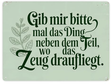 Gib mir das DING neben dem Teil- Humorvolles Metallschild XXL in 28x38 cm Vintage-Design Metallschild XXL in 28x38 cm mit hellgrünem Hintergrund rustikalem Rand und antikem Look