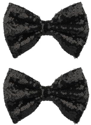 Lot de 2 pinces à cheveux avec nœud à paillettes de 12,7 cm - Pinces crocodiles à paillettes - Grands nœuds brillants - Accessoires à cheveux pour femmes et filles - Noir