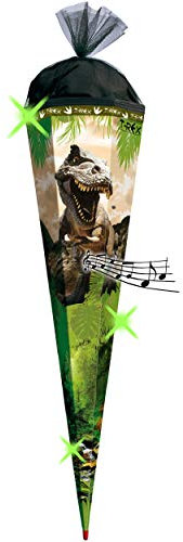 alles-meine.de GmbH mit Sound Effekt - Modul ! Schultüte - Tyrannsosaurus Rex - Dinosaurier - 70-100 cm - Größe wählbar - eckig - Organza Abschluß - Zuckertüte - mit Holzsp..