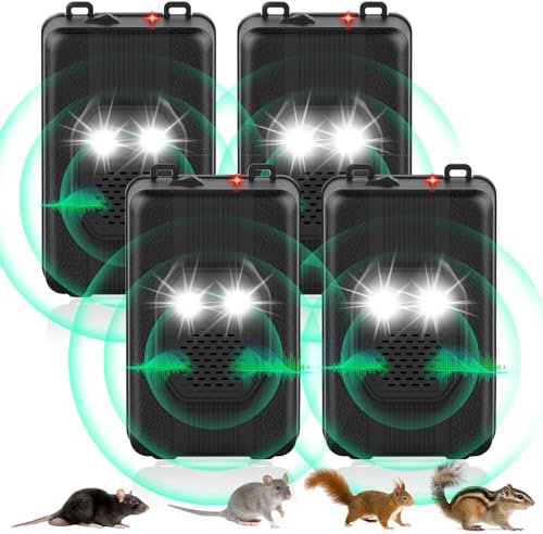 4 Pack Electronic Mouse Repellent Devices for Car Rodent Repellent for Car Engines,Garage Battery Operated Mouse Deterrent with Light to Keeping Rodents Out of Car Rat Repellent for Vehicle Protection