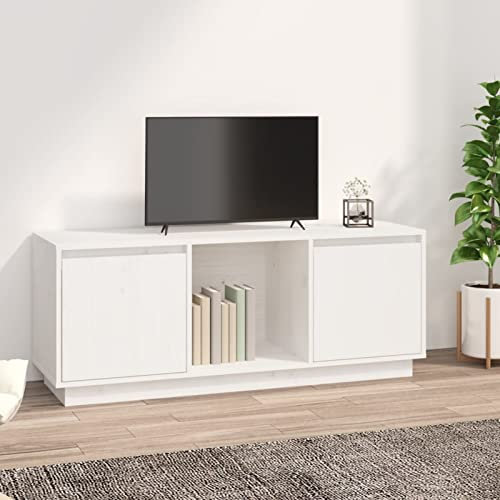 ShGaxin Meuble TV, meuble de salon, petit meuble, table d'appoint, table de télévision, en bois massif de pin blanc 110,5 x 35 x 44 cm
