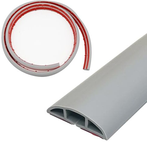 Floor Cable Cover, 2M Self Adhesive Cable Protector Flexible PVC Wire Hider Protect Cables Prevent Trip Hazards Cable tidy Cord Organizer for Office Home Warehouse Garage Gym (Grey, 2M)