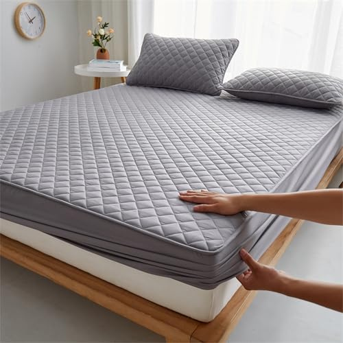 HAIBA Matratzenschoner 200 x 220 cm grau Gesteppte spannbettlaken mit 30 cm Tiefe Tasche Spannbetttuch Weich und atmungsaktiv Maschinenwaschbar