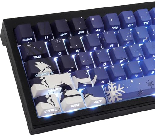 PBT Keycaps 131 Keys Blue Snow Wolf Keycaps, Double Shot Shine Through Side Printed Keycap, Cherry Profile Dye Sublimation Keycap for Cherry MX Switch ANSI & ISO Layout Mechanical Keyboards