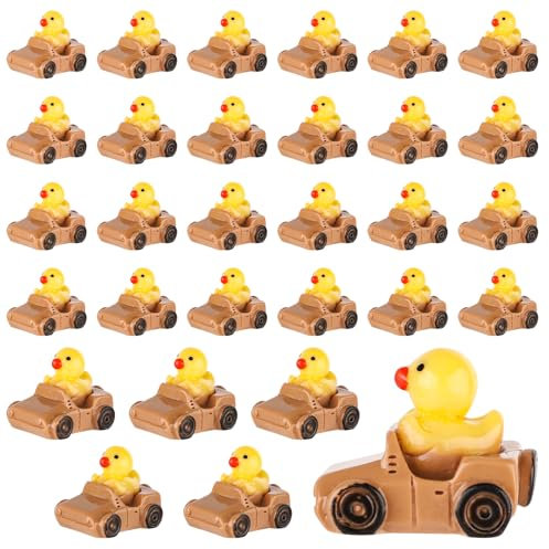 30stk Kunstharz Enten, Braun und Gelb Kleine Enten in Einem Auto Niedliche Kleine Entenfiguren Schwimmenten Mini-Autoenten-Dekoration für Zuhause Büro Garten