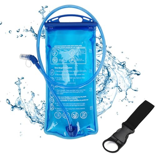 CLKE 2L Hydration Bladder, Double-Sealed Water Bladder, BPA Free Water Storage Bladder Containers, Leak Proof Hydration Bladder with Insulated Tube for Cycling Hiking Camping Biking (Blue)