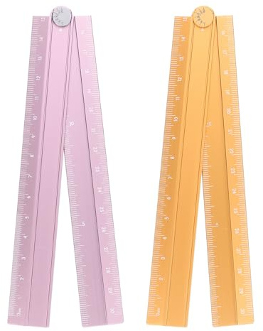 sourcing map 2pcs Folding Straight Ruler 30cm Metric Aluminum Alloy Protractor Foldable Angle Ruler Geometric Measure Tool with Angle Line for Architect Artist Office, Pink/Orange-Gold
