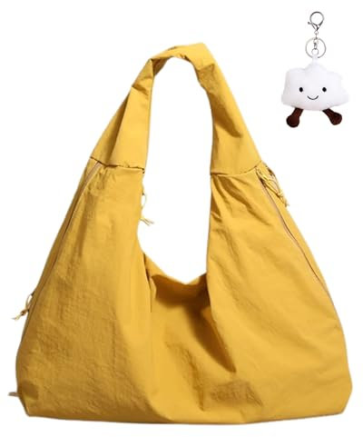 Micmores Handtasche Damen Nylon Umhängetasche Stylische Hobo Tote Bag Groß Shopper Tasche Praktische Schultertasche für Schule, Arbeit, Reisen, Einkauf (Gelb)