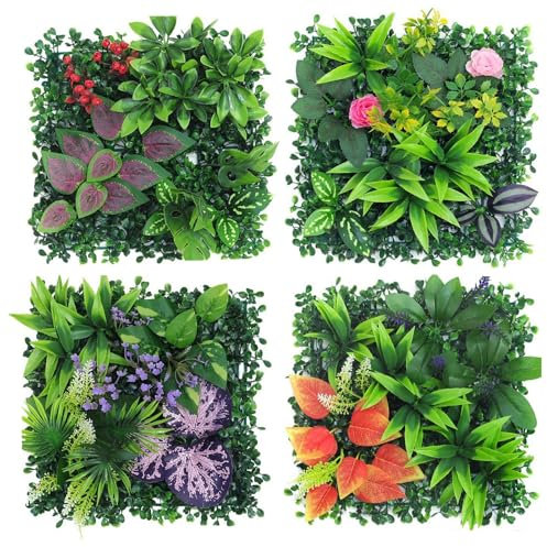 AQCQDQ Mur de plantes d'extérieur - Lot de 4 plantes artificielles - 25 x 25 cm - Décoration pour mur, balcon et jardin (hybride 05)