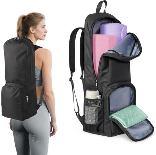 Tangoner Yogamatten-Tasche, Rucksack, Reißverschluss, multifunktional, unverzichtbare Taschen, Übung, Yogamatte, Tragetasche (schwarz)