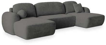 Masseno Ecksofa Savona K mit Schlaffunktion U-Form, Sofa mit Bettkasten, Wohnzimmersofa, Couch, Soffa, Bettsofa, Couchgarnitur- Grau, Kronos 15