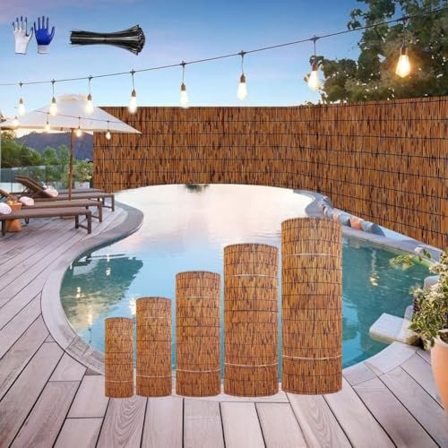 Generisch 50cm-180cm Balkon Sichtschutz Schilfrohrmatte Bambus Sichtschutz Blickdicht Wetterfest Sichtschutzzaun Garten(50x600cm)