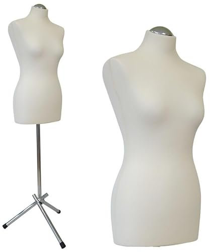 DummyDoll Schneiderpuppe weiblich Größe 46/48, Überzug Creme/Ecru, Dreibein + Kappe Chrom