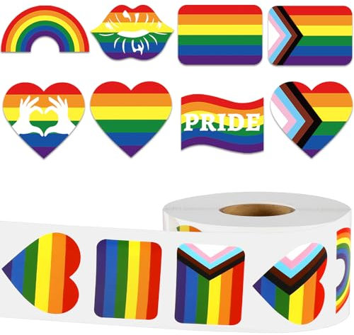 SEPGLITTER Rollo de calcomanías del orgullo gay, bandera de corazón arcoíris, calcomanías LGBT para botellas de agua, decoraciones del mes del orgullo LGBT