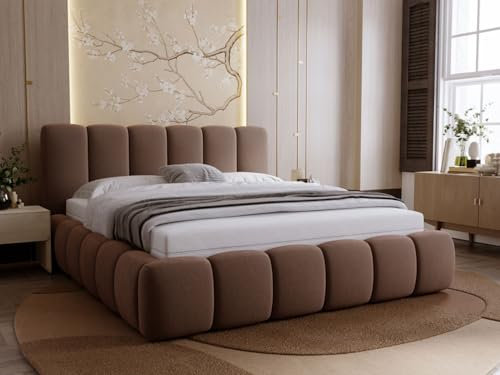 GRAINGOLD Royal Bett 140x200, Polsterbett mit Bettkasten, Polsterbett mit Stauraum, Samt, mit Lattenrost, mit Kopfteil, ohne Matratze (Braun, 140x200)