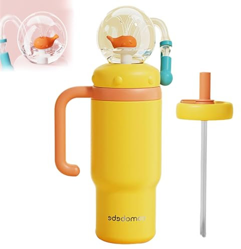 NAUXIU Borraccia termica con manico a forma di balena, da 680 ml, con due coperchi, a prova di perdite, lavabile in lavastoviglie, riutilizzabile, in acciaio inox, per bambini, ragazzi e ragazze e