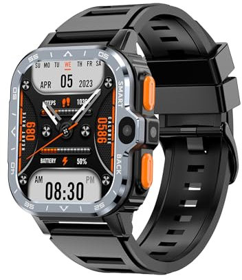 AIEK Montre intelligente 4G avec fente SIM 64 Go de ROM/16 Go de ROM, écran carré de 5,1 cm, montre intelligente GPS pour homme, double caméra, Android 8.1, cartes WiFi, chat vidéo, IP67 (noir, 2 + 16
