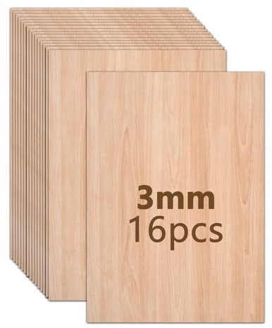 Bocguy 16 fogli di compensato da 3 mm, 420 x 297 x 3 mm, per bricolage, laser, compensato per lavori di bricolage, modellismo, taglio laser, pittura