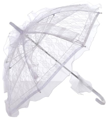 Kawaii-Story Schirm-007 Vintage Spitzen-Schirm, Gotik-Design, Braut Hochzeit-Deko, Accessoir, Lolita Rüschen Stockschirm Viktorianischer Stil, Elegante Rüschen (007-2 weiß)