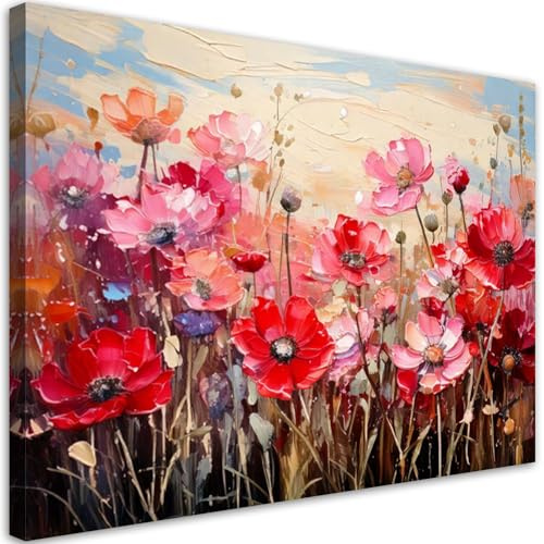 Feeby Bilder - Foto Geschenk - Feld rote Blumen Abstrakt - 100x70 1tlg - Leinwandbilder Wohnzimmer - Wandbild über dem Bett - Bild Schlafzimmer - Aesthetic Zimmer Deko - Modern Pictures