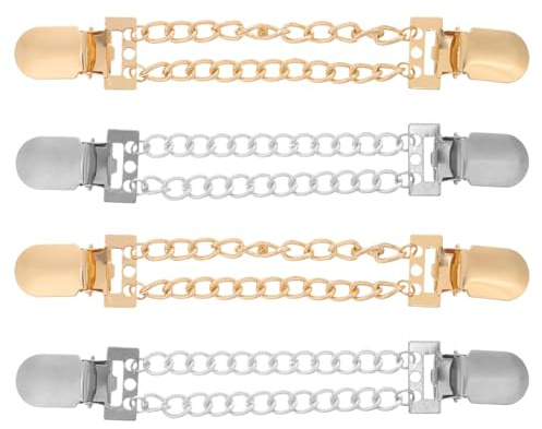 GALPADA 4 pièces Pince Cardigan Femme Chic avec Chaîne Métallique Clips Broche Pull Cache-cœur pour Ajuster et Maintenir Écharpe ou Robe Accessoire Léger et Polyvalent