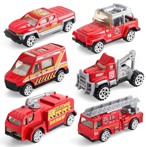 victob 6 Pack Diecast Fire Truck Vehicle Toy - Mini Car Metal Model Toy Set - Kids Fire Engine Emergency Vehicles Set for Boys Girls - Gifts for 3 4 5 6 7 Year Olds