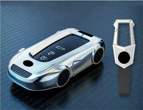 Auto Schlüsselanhänger Tasche Schutz Autoschlüsselhülle aus Zinklegierung mit Silikon für Toyota für RAV4, für Camry, für Corolla, für Prius für GT86(Silver)