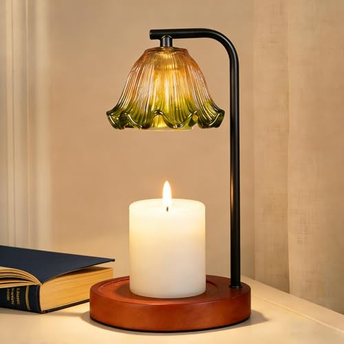 FOLAI Candle Warmer Lamp, Retro Flowers | Timer, Electric Wax Melter, Adjustable Brightness, Includes 2 Bulbs, Flameless