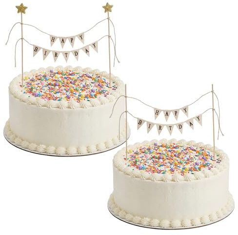 HJZHII 2 Stück Happy Birthday Tortendeko, Cake Topper Banner Tortendeko Geburtstag Kuchendeko Tortenaufleger Happy Birthday Wimpelketten Tortenstecker für Partys Babypartys Geburtstage