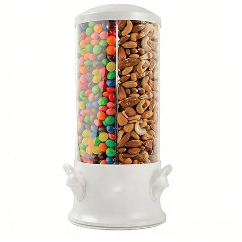 ZJchao Candy Dispenser Machine, 3 Compartment Rotating Snack Dispenser with 360° Rotation for Gumballs Nuts Chocolate Beans Home Office Party (3 in 1 Candy Machine)