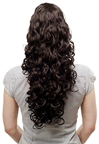 WIG ME UP - N310-4 Voluminös wallendes Haarteil/Zopf/Pferdeschwanz, lockig, sehr lang, ca. 60 cm, Dunkelbraun