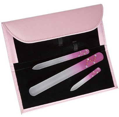 3 Glass Nail Files Clutch Case Pink