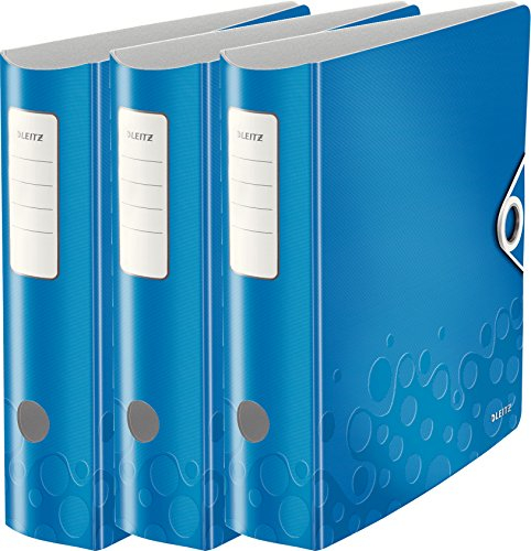 Leitz Aktenordner, A4, elastischer Verschluss, leichter Polyschaum, WOW Reihe, blaumetallic, 3er Ordner | breit
