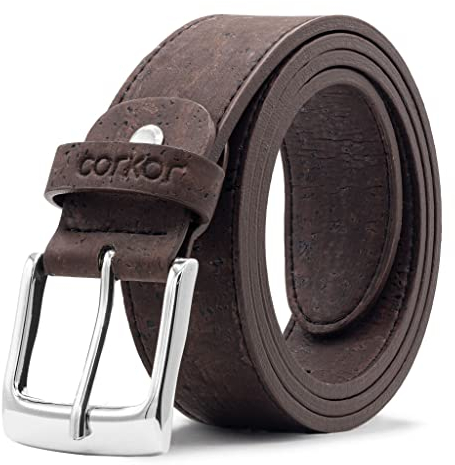 Corkor Herren Gürtel Ratsche Gürtel für Männer 35mm Breit Vegan aus Veganer Braun korkleder