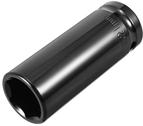 Sourcingmap 1/2 Drive by 21mm Deep Impact Socket, Heat-Treated CR-V Steel, 6-Point, Metric Sizes